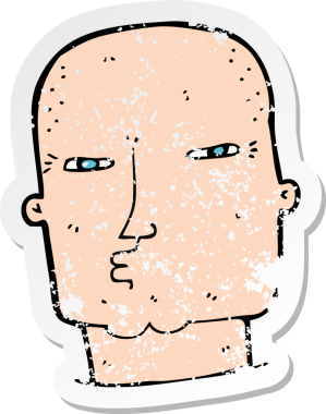 Bir insan tarafından çizilmiş kel, sert bir adamın gerici, sıkıntılı çıkartması.