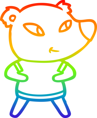 Gökkuşağı gradyanı çizimi. Bir insan tarafından çizilmiş şirin bir ayı çizgi filmi.