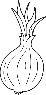 Bir insan tarafından çizilmiş siyah beyaz karikatür soğanı.