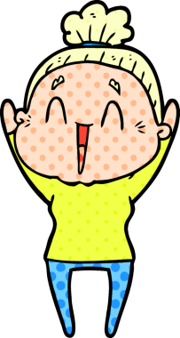 Bir insan tarafından çizilmiş mutlu yaşlı kadın çizgi filmi.