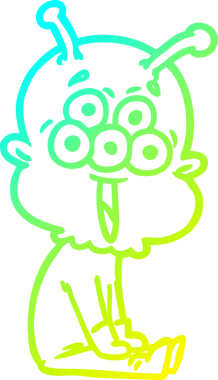 Bir insan tarafından çizilen mutlu çizgi film uzaylısının soğuk gradyan çizgisi