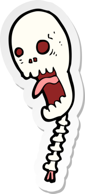 Bir insan tarafından çizilmiş komik bir kafatası çıkartması.