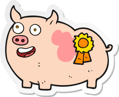 Bir insan tarafından çizilmiş ödül kazanan bir domuzun çıkartması.