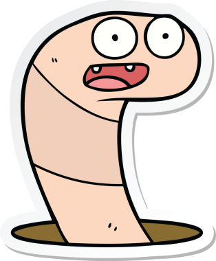 Bir insan tarafından çizilmiş bir karikatür solucanı çıkartması.