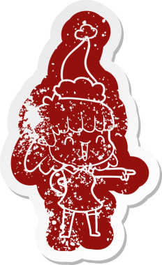 Bir insan tarafından çizilmiş Noel Baba şapkası giyen mutlu bir kızın garip bir karikatürü.