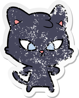 Bir insan tarafından çizilmiş şirin bir çizgi film kedisinin sıkıntılı çıkartması.