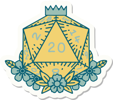 Bir insan tarafından çizilmiş 20 D20 zarının etiketi.