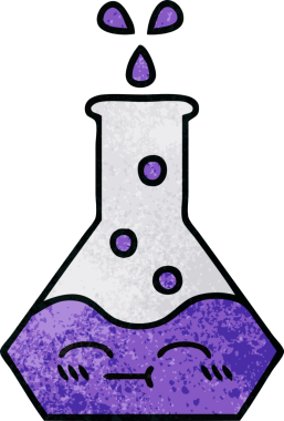 Bir insan tarafından çizilmiş bir bilim şişesinin retro grunge desen karikatürü.