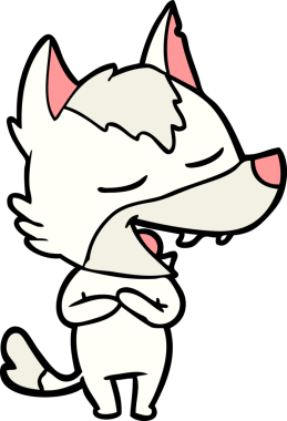 Bir insan tarafından çizilmiş gülen bir kurt.