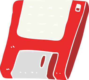 Bir insan tarafından çizilmiş eski bilgisayar diskinin düz renk çizimi