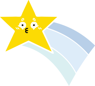 Bir insan tarafından çizilmiş gökkuşağı yıldızının düz renkli retro karikatürü