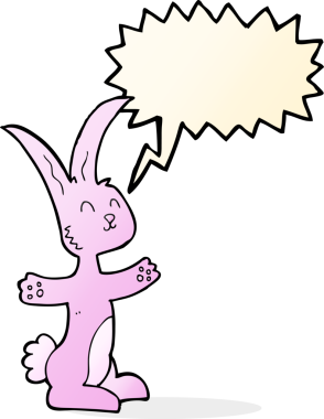 Bir insan tarafından çizilmiş konuşma balonlu çizgi film tavşanı.