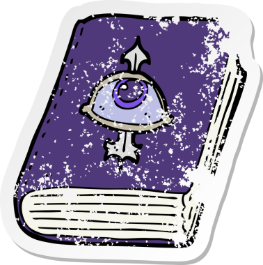 İnsan tarafından çizilmiş bir büyü kitabının gerilimli retro yapıştırması.