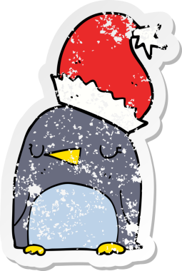 Bir insan tarafından çizilmiş şirin bir Noel pengueninin sıkıntılı çıkartması.