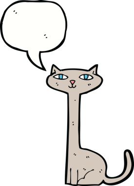 Bir insan tarafından çizilmiş konuşma balonu olan çizgi film kedisi.