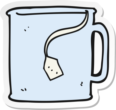 Bir insan tarafından çizilmiş bir bardak çayın çıkartması.