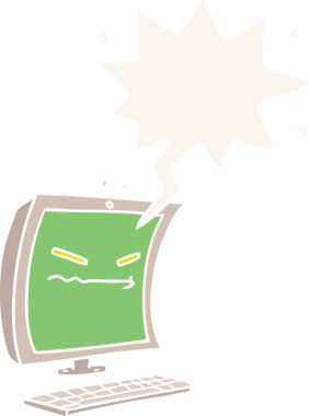 Bir insan tarafından çizilmiş, konuşma baloncuklu siber zorbalık çizgi filmi.