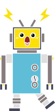 Bir insan tarafından çizilmiş düz renkli bir robot karikatürü