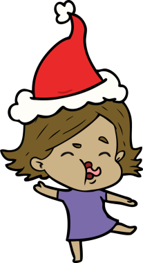 Bir insan tarafından çizilmiş Noel Baba şapkası takan bir kızın el çizimi.