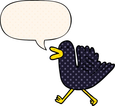 Çizgi roman tarzında bir insan tarafından çizilmiş konuşma balonuyla koşan ördek.