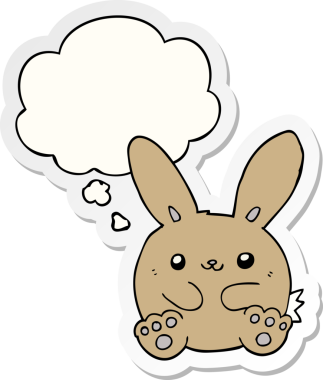 Düşünce baloncuklu çizgi film tavşanı insan tarafından çizilmiş bir çıkartma.