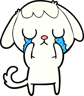 Bir insan tarafından çizilmiş şirin bir çizgi film köpeği ağlıyor.