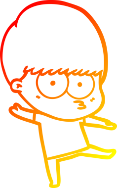 Bir insan tarafından çizilmiş, gergin bir çizgi film çocuğunun çizimi.