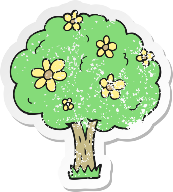 Bir insan tarafından çizilmiş çiçekli karikatür ağacının gerilemiş yapıştırması.