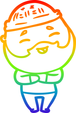 Bir insan tarafından çizilmiş mutlu sakallı bir adamın çizgi çizimi.