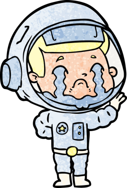 Bir insan tarafından çizilmiş ağlayan astronot çizgi filmi.