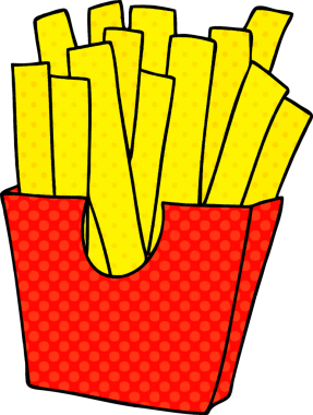 Çizgi roman tarzı tuhaf bir çizgi film. Bir insan tarafından çizilmiş patates kızartması.