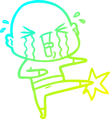 Bir insan tarafından çizilmiş, ağlayan kel bir adamın çizdiği soğuk çizgi.