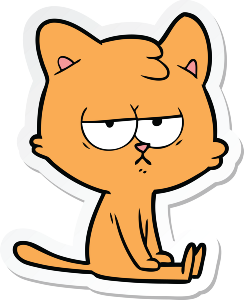 Bir insan tarafından çizilmiş sıkılmış çizgi film kedisinin çıkartması.