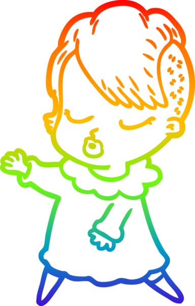 Gökkuşağı gradyan çizgi çizimi Bir insan tarafından çizilmiş güzel hippi kız