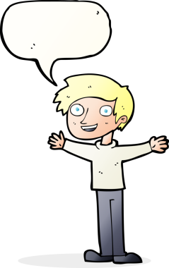 Bir insan tarafından çizilmiş konuşma balonu olan karikatürist hevesli adam.