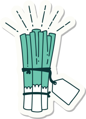 Bir insan tarafından çizilmiş bir demet pırasa dövmesi.