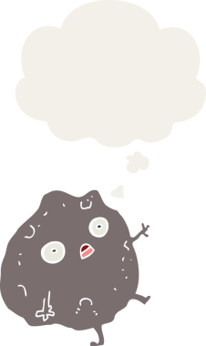 Düşünce baloncuğuyla birlikte bir insan tarafından çizilmiş karikatür kaya düşüşü