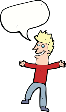 Bir insan tarafından çizilmiş konuşma balonlu mutlu adam çizgi filmi.