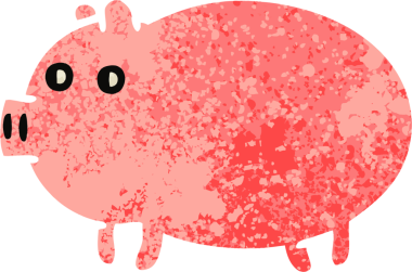 Bir insan tarafından çizilmiş şişman bir domuzun retro çizim tarzı karikatürü