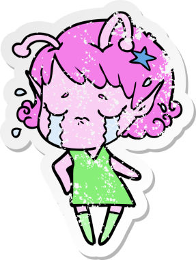 Bir insan tarafından çizilmiş, ağlayan uzaylı bir kızın sıkıntılı çıkartması.