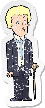 Bir insan tarafından çizilmiş mutsuz bir beyefendinin retro sıkıntılı çıkartması.