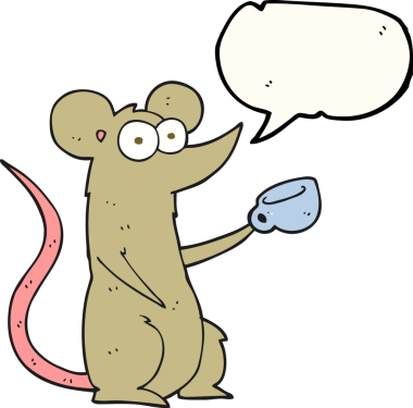 Bir insan tarafından çizilmiş kahve fincanı ile serbest konuşma balonu karikatürü faresi