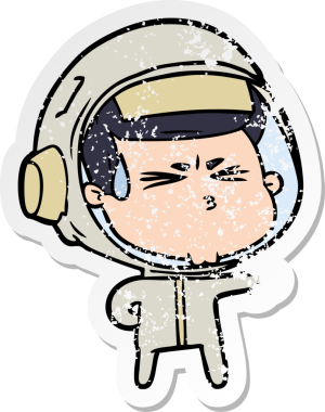 Bir insan tarafından çizilmiş stresli astronot karikatürü.