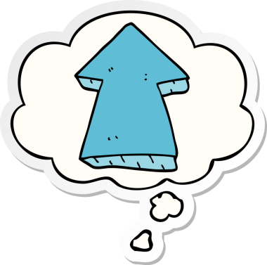 insan tarafından çizilmiş bir çıkartma olarak düşünce baloncuğu ile okları gösteren çizgi film