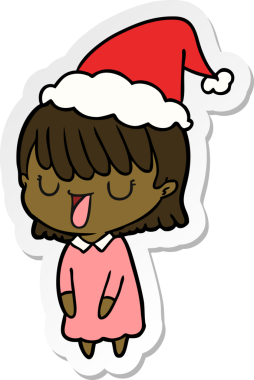 Bir insan tarafından çizilmiş Noel Baba şapkası takan bir kadının el yazısı.