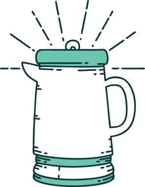 Bir insan tarafından çizilmiş geleneksel dövme stili bir kahve demliğinin çizimi