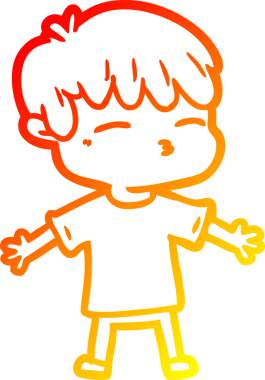 Bir insan tarafından çizilmiş, çizgi film karakteri meraklı bir çocuk çizimi.