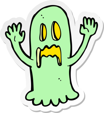 Bir insan tarafından çizilmiş ürkütücü bir hayaletin çıkartması.