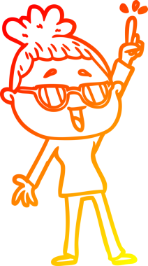 Bir insan tarafından çizilmiş gözlük takan mutlu bir kadının çizgi çizimi.