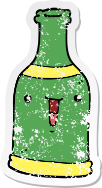Bir insan tarafından çizilmiş karikatür bira şişesinin sıkıntılı çıkartması.